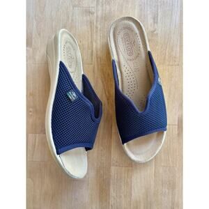 Fly Flot Italian Sandal Women Size 40/9 Blue Comfort Wedge Slide Slip On Casual